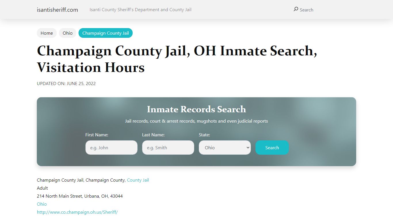 Champaign County Jail, OH Inmate Search, Visitation Hours - Isanti Sheriff